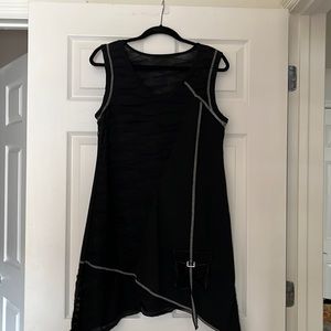 UNIQUE BLACK TEXTURED TANK DRESS MULTIPLE SPECIAL DETAILS - SIZE M